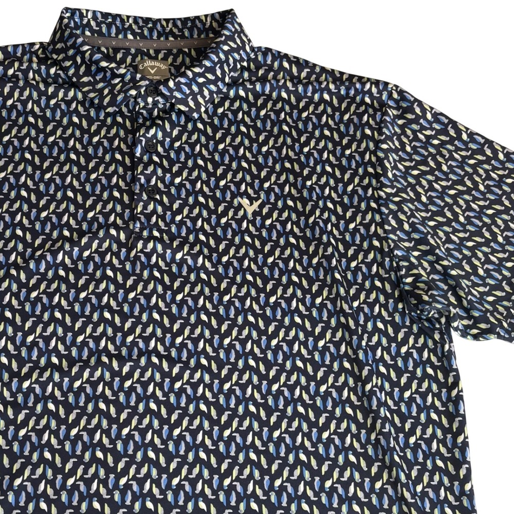 Callaway Opti-Dri Golf Polo Mens XL Navy Toucan Bird Print Performance Shirt